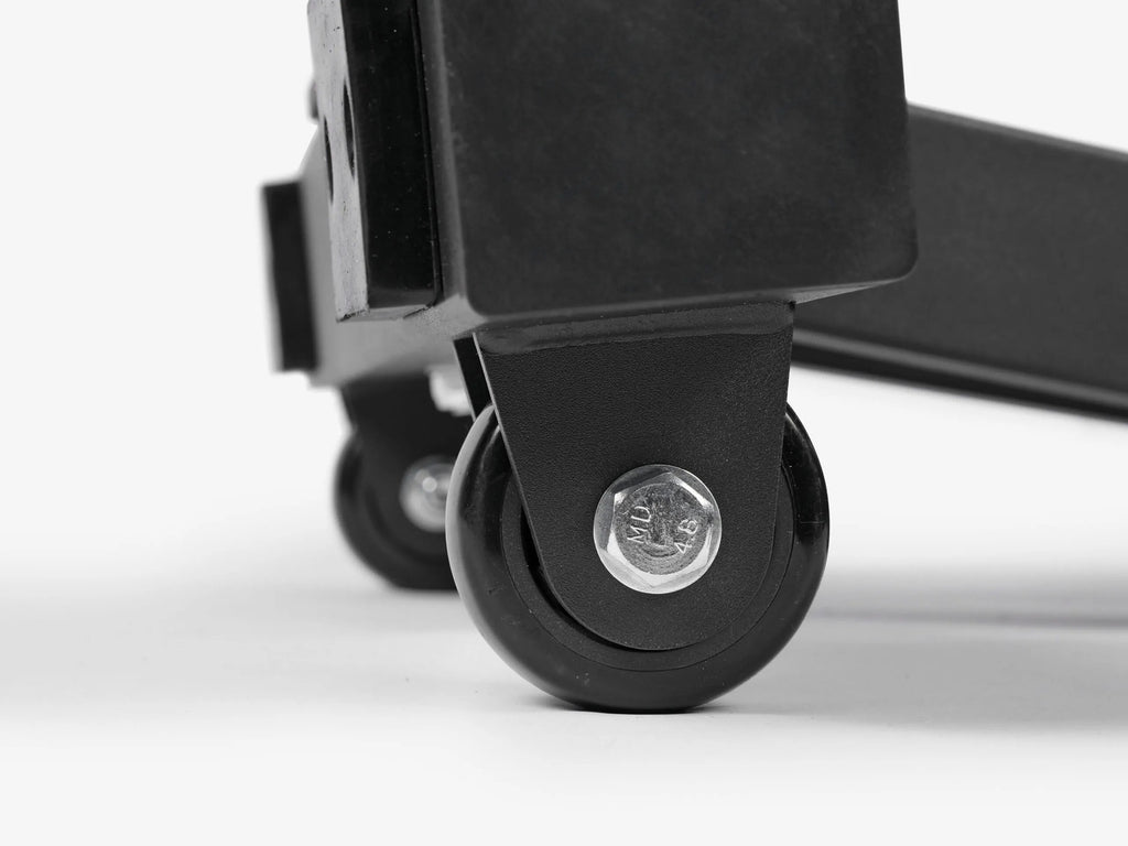 Rear transport wheel on the LUXIAOJUN Adjustable Bench AB100-3 for easy mobility