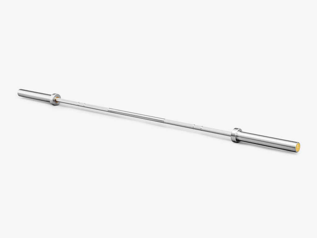 Full-length view of the E1 Training Bar Women’s Hard Chrome designed for Olympic lifting and strength training.