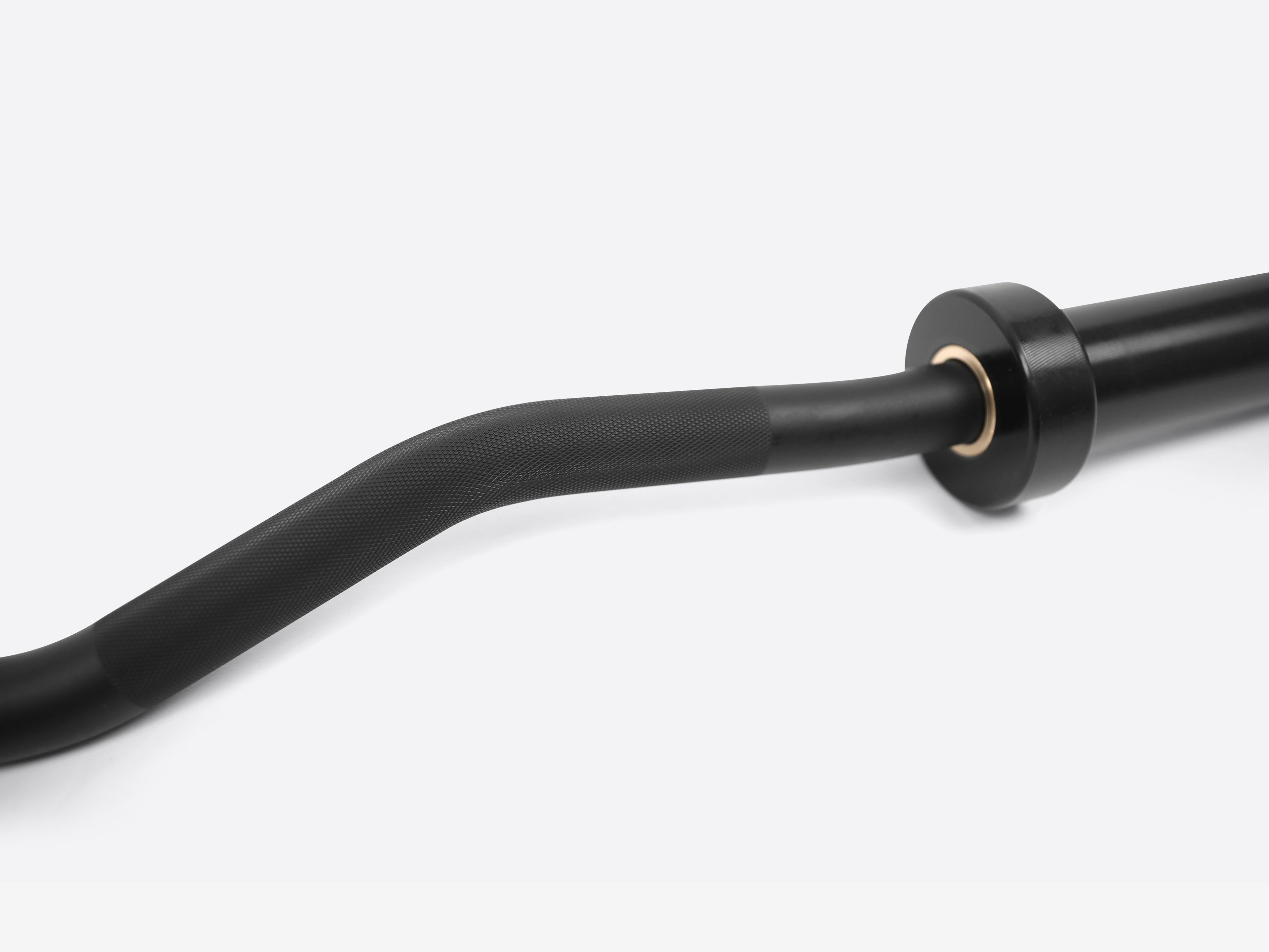 Close-up of camber bend and knurling on LUXIAOJUN 1.2M Curl Bar Black