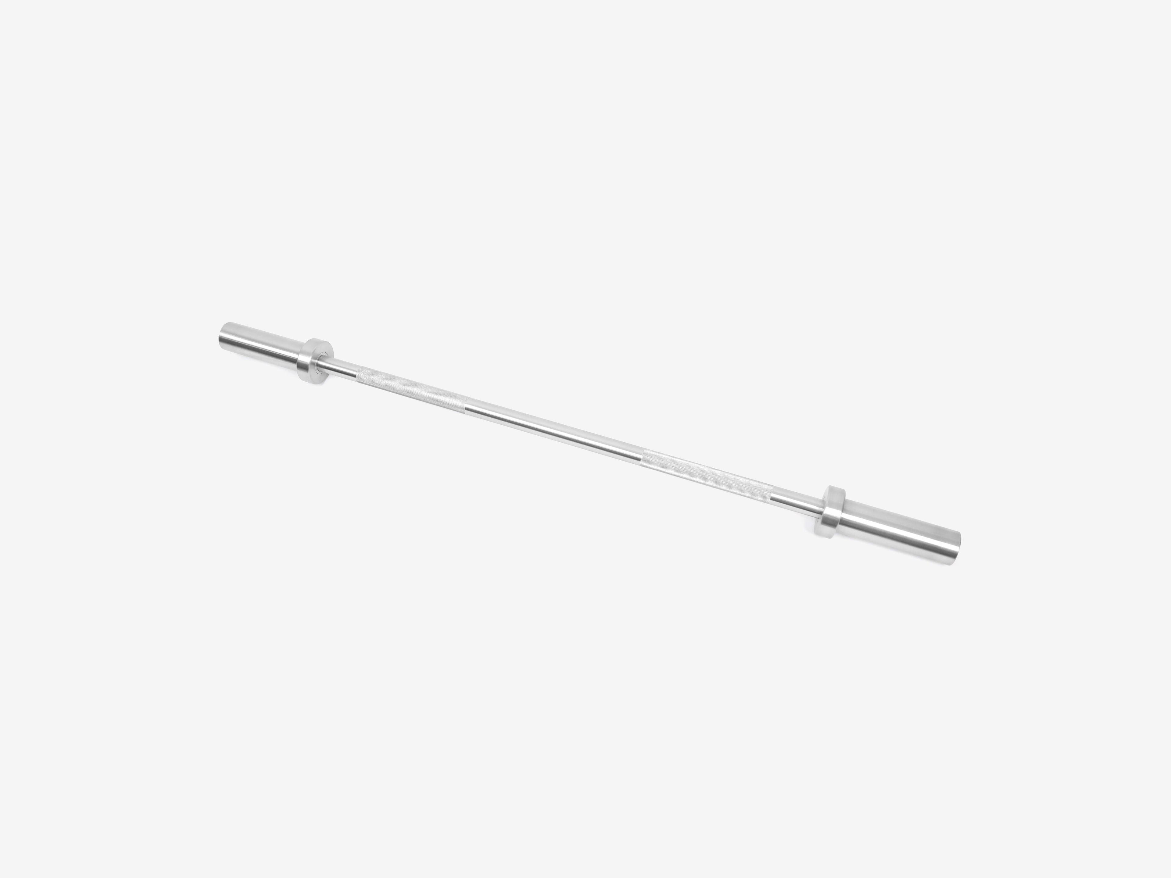 Angled view of LUXIAOJUN 1.2M Straight Bar Hard Chrome showing knurl and sleeve