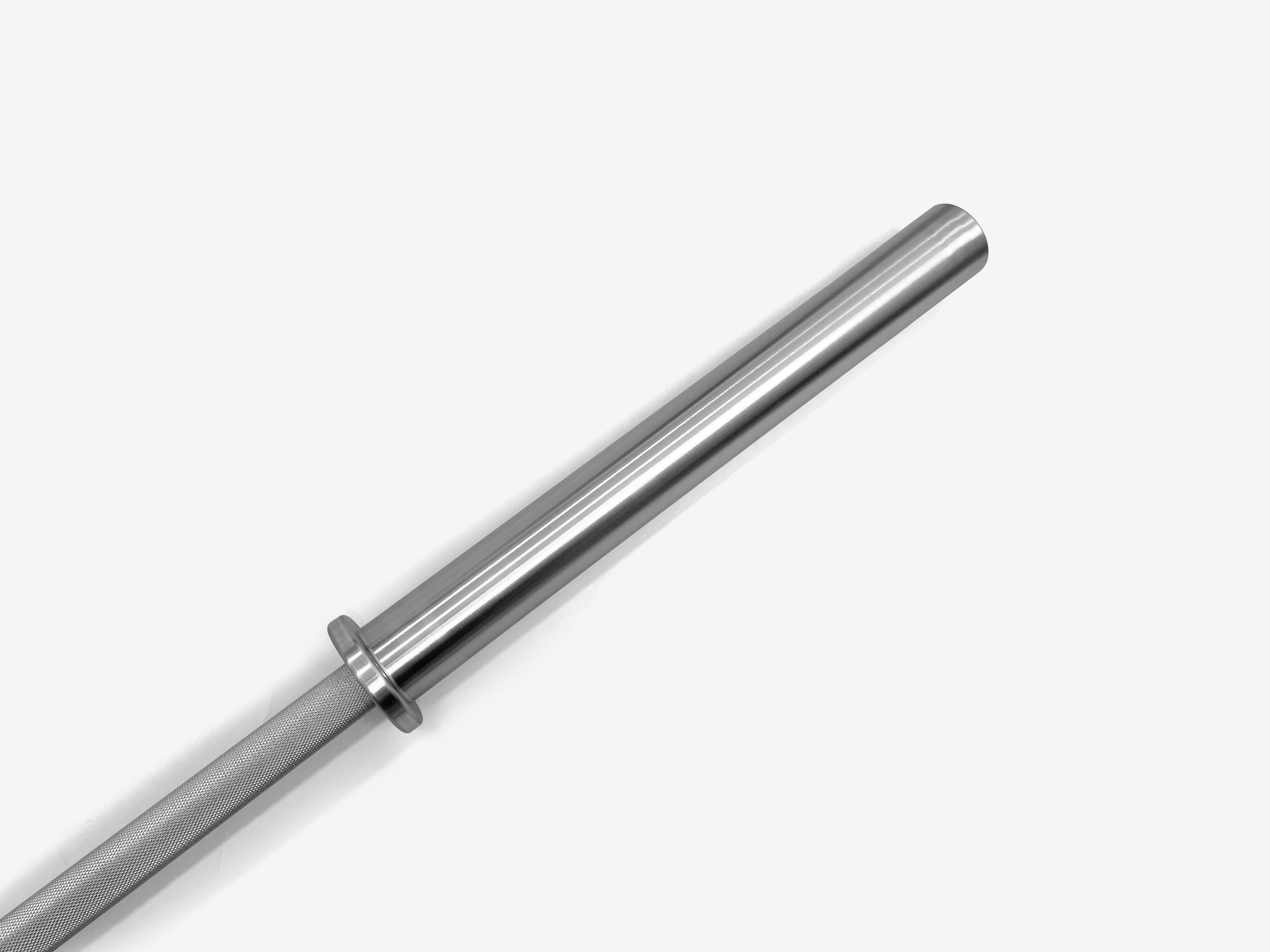 Angled view of LUXIAOJUN E Power Bar hard chrome end and knurled shaft