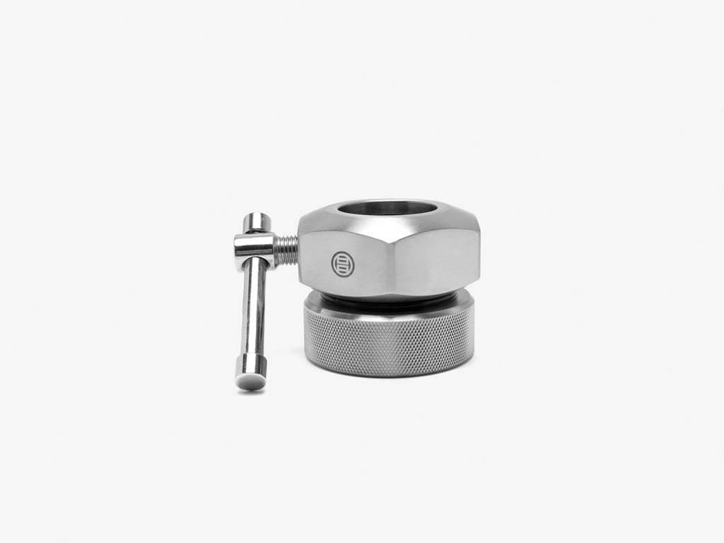 Angled view of LUXIAOJUN Lever Lock Competition Barbell Collar with lever mechanism