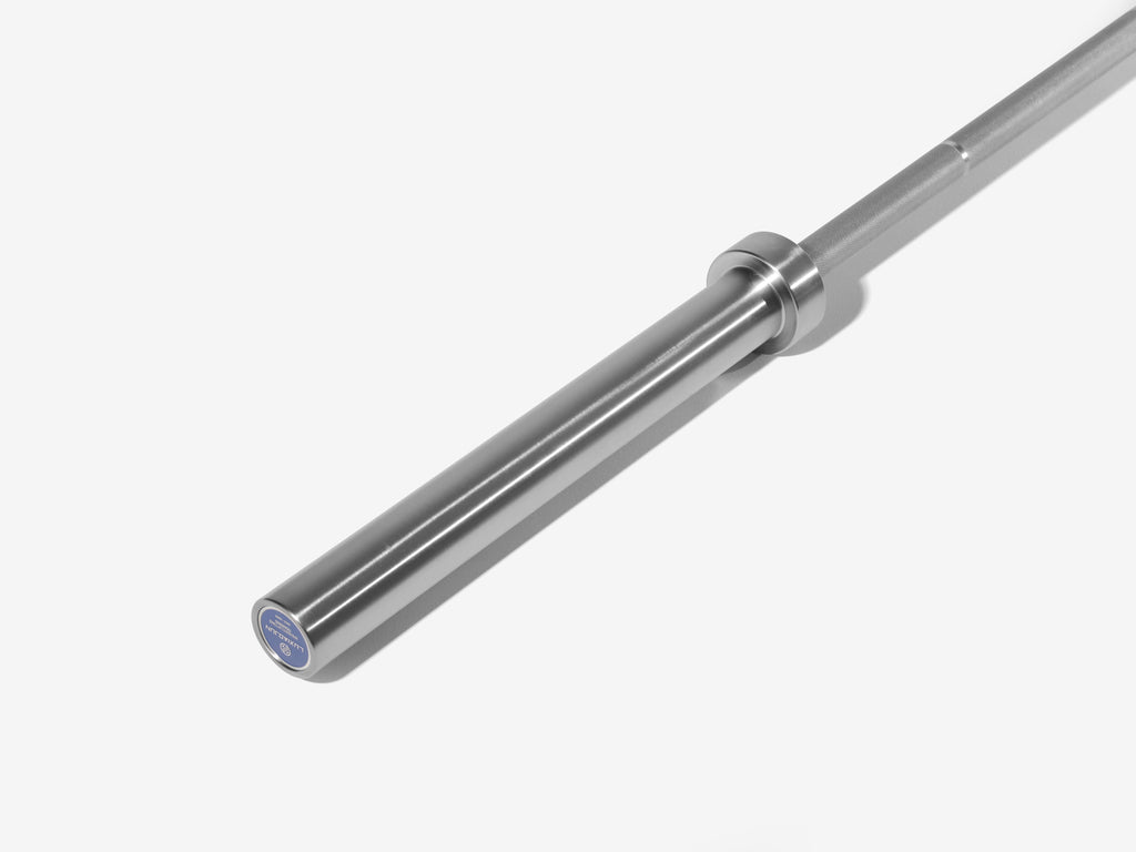 Angled view of LUXIAOJUN Olympic Weightlifting Training Bar shaft and loadable sleeve