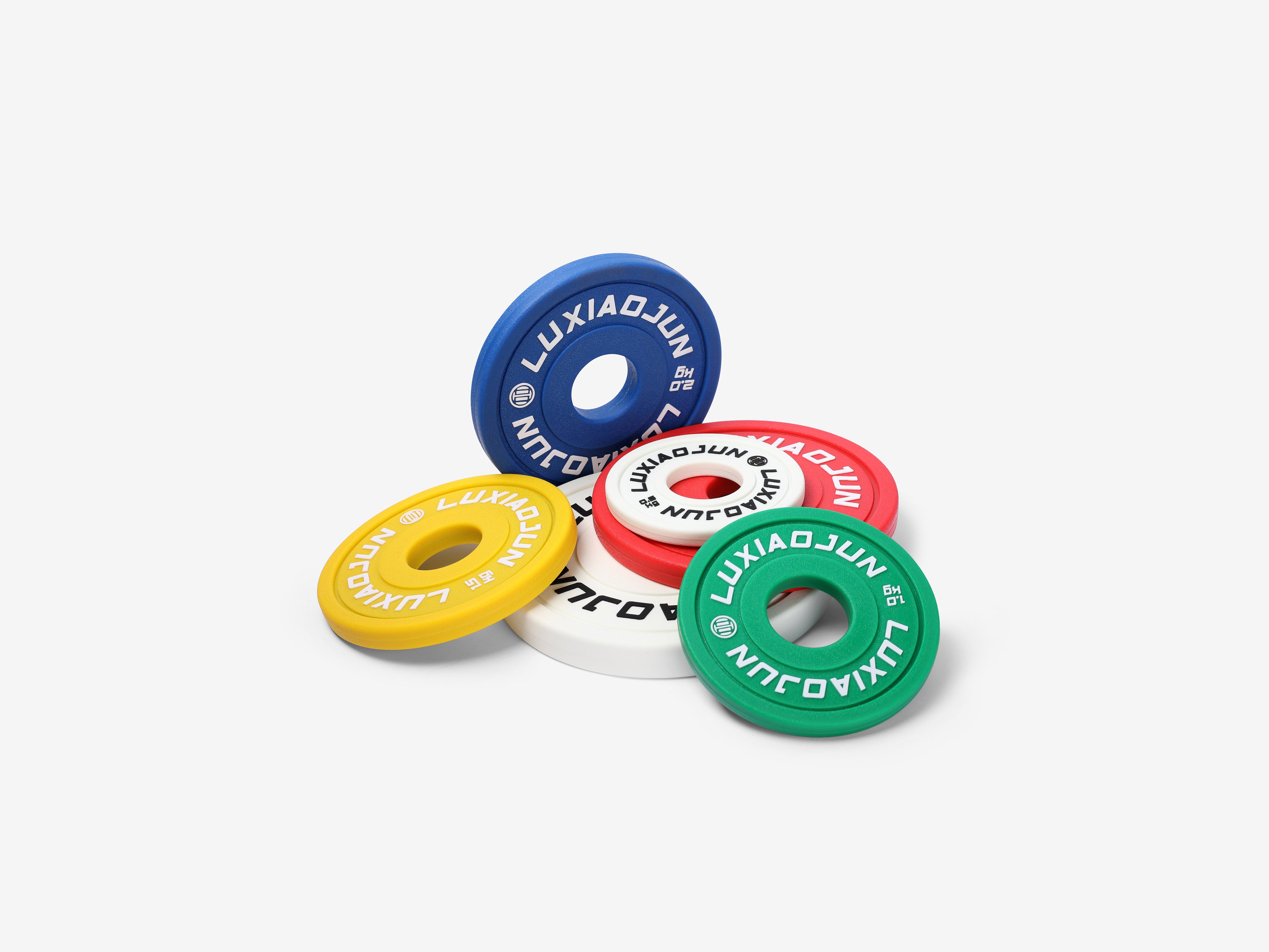 Angled group shot of LUXIAOJUN Urethane Change Plates 25KG Set in assorted colors