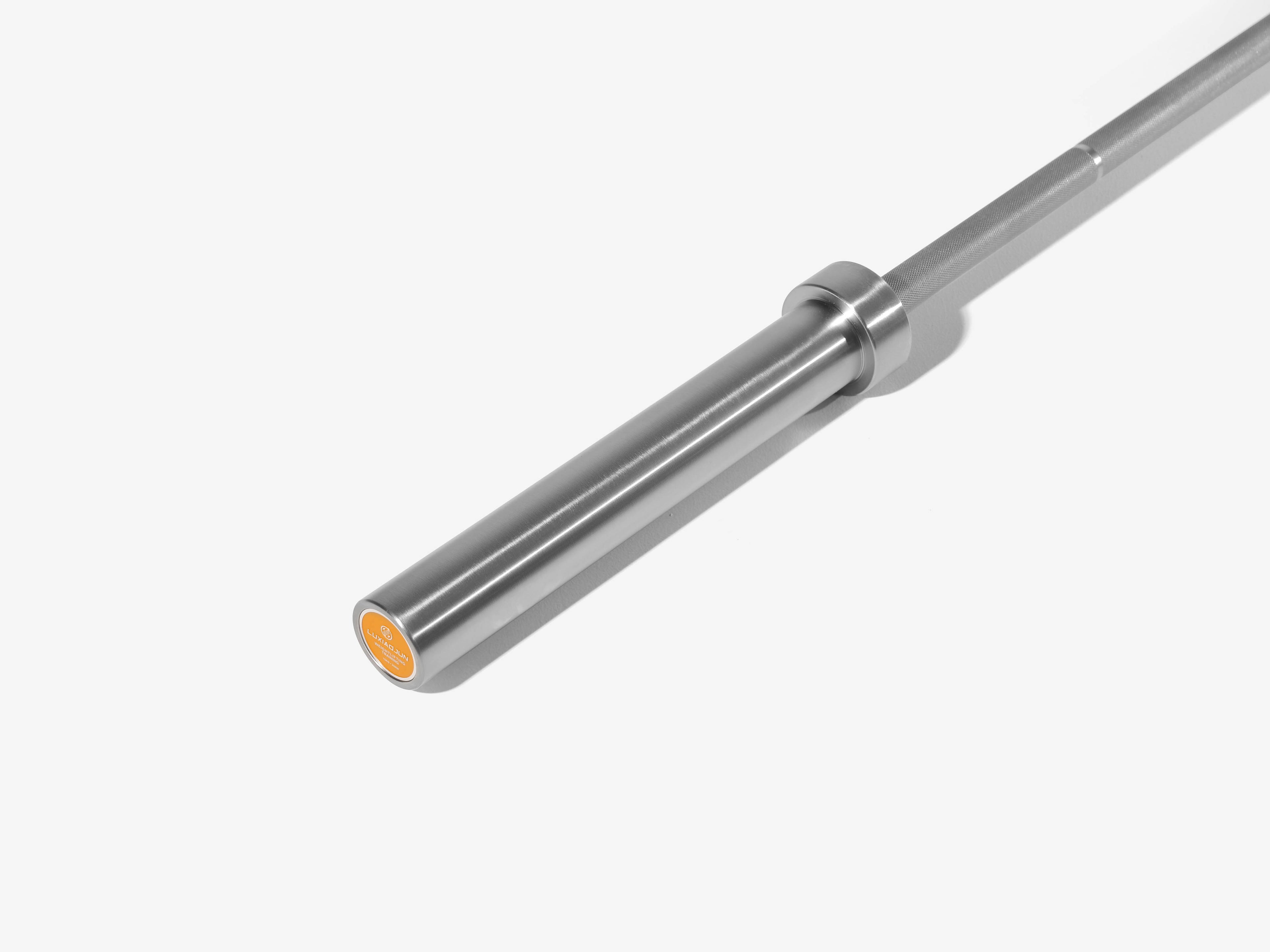 Angled view of LUXIAOJUN Women's Olympic Weightlifting Training Bar shaft and loadable sleeve